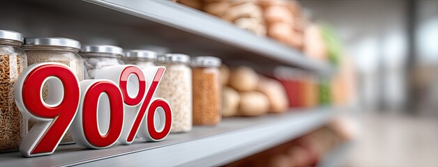 Bakery store interior with promotional display highlighting fresh bread and pastries during busy shopping hours