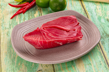 Raw tuna fish fillet steak