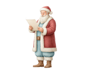 Santa claus reading a letter isolated on transparent background