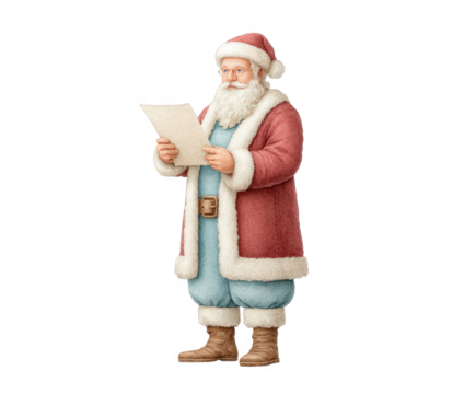 Santa claus reading a letter isolated on transparent background