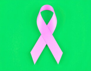 Pink ribbon on a green background