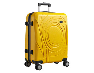 Yellow Rolling Luggage with Durable Shell and Minimalist Circular Pattern Isolated on White