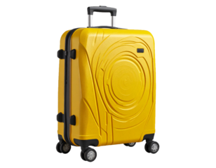 Yellow Rolling Luggage with Durable Shell and Minimalist Circular Pattern Isolated on White