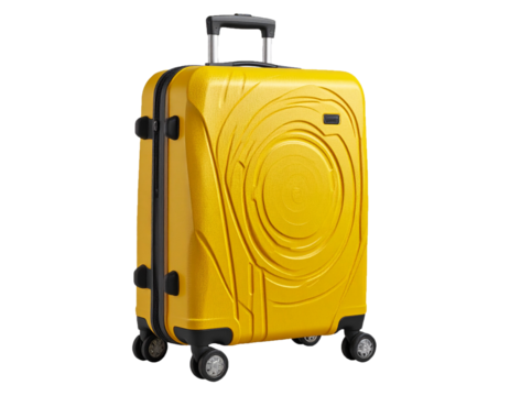 Yellow Rolling Luggage with Durable Shell and Minimalist Circular Pattern Isolated on White - Powered by Adobe