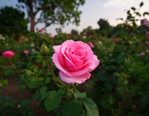 Pink rose in a garden