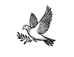Obraz premium Clipart symbol of a flying pigeon, a dove of peace in silhouette icon drawing