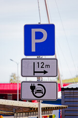 European Parking Sign with 12m Right and Electric Vehicle Charging Station