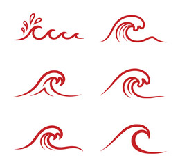Obraz premium Set of Six Stylized Red Wave Icons on White Background