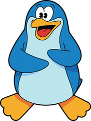 Cute Cartoon Penguin Character Sitting and Laughing Happily with Open Mouth, Adorable Antarctic Animal Vector Illustration for Kids' and Fun Design