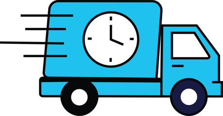 Blue delivery truck with clock indicating speed and time vector