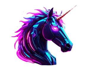 Abstract Neon Unicorn Startup Logo with Futuristic Glow, Cyber Style, Isolated