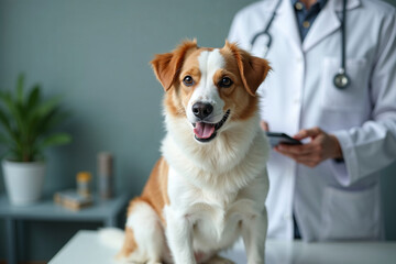 Happy Dog Sitting on Examination Table at the Veterinarian's Office
