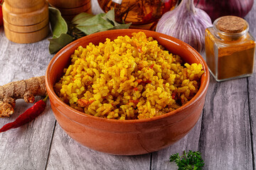 Indian yellow curry rice with tumeric