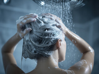 young woman in shower