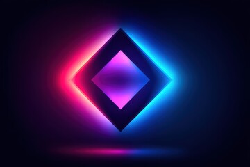 Fototapeta premium A glowing diamond shape illuminated with vibrant blue and pink hues against a dark background, creating a sleek and modern aesthetic.