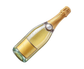 A bottle of champagne with a golden label and foilwrapped neck, isolated on a transparent background, ready for celebration and special occasions