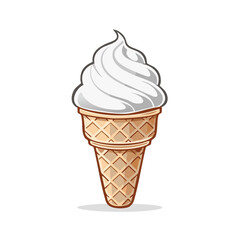 Cartoon-style soft serve ice cream in waffle cone, vanilla flavor summer treat, vector illustration