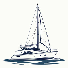 Elegant modern sailboat with large white sails gliding smoothly across the blue ocean waves