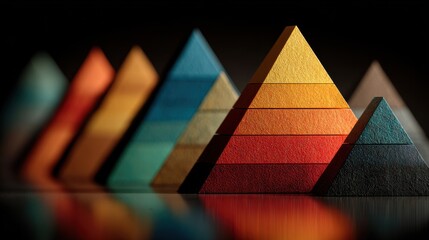 Vibrant textured pyramids create a powerful visual metaphor for growth, business strategy, and achieving goals in a colorful, modern way