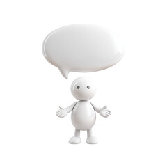 Minimal White Figure with Speech Bubble on Transparent Background