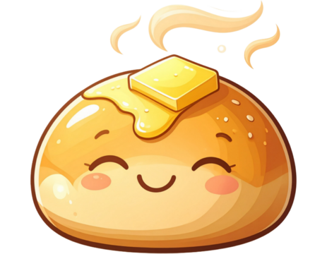 Happy warm bun with melting butter and steam - Powered by Adobe