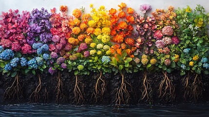 Beautiful forest illustration with rainbow tree reflections high resolution image