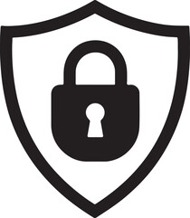 Shield with Padlock Icon Black and White Security and Privacy Symbol