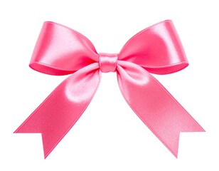 Pink satin ribbon bow on white