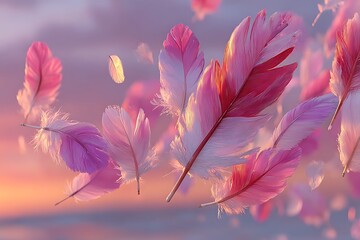 Naklejka premium Beautiful pink and purple feathers drifting gently high resolution image