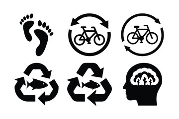 Ecological Footprint and Environmental Conservation Icons Promoting Sustainable Transportation Recycling Aquatic Life and Eco Conscious Thinking