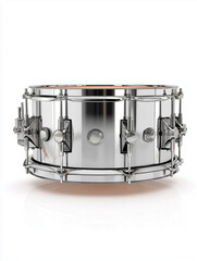 A meticulously crafted, gleaming chrome snare drum, an essential percussion instrument ideal for professional studio recordings, dynamic live performances, and diverse modern music productions,