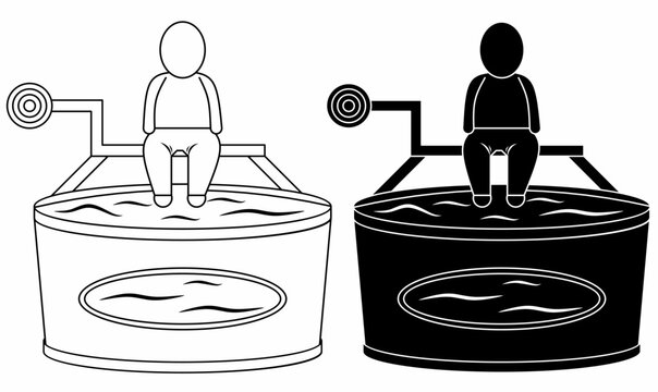 Vector illustration of dunk tank or dunking booth or dunking machine game with a human figure sitting above water, shown in outline and silhouette style, ideal for carnival, fair, amusement