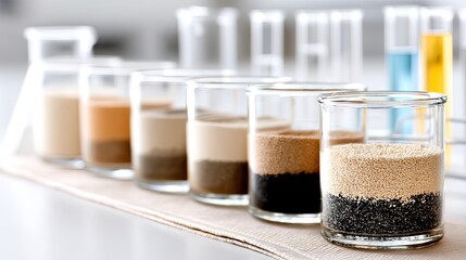 Layered containers showcase different types of soil and materials in a laboratory setup for educational purposes