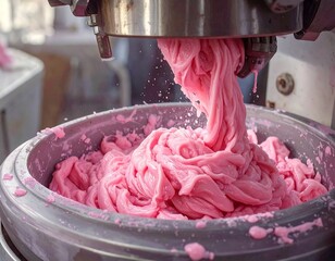Pink substance being mixed in a machine