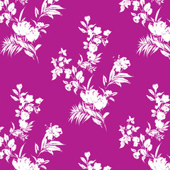 Seamless floral pattern, classic flower ornament, abstract ditsy print in vintage motif. Elegant botanical design of beautiful large wild flowers, leaves, small branches, herbs. Vector illustration.	
