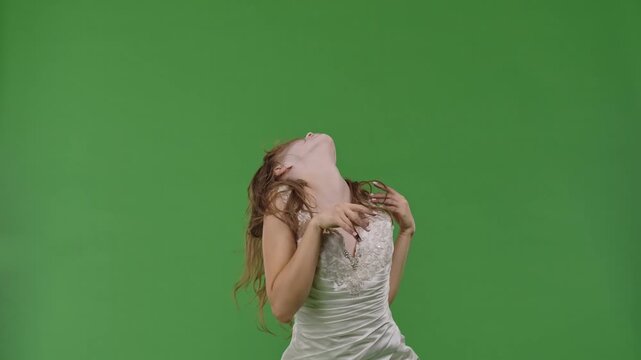 Dead Bride in a Wedding Dress on a Green Background