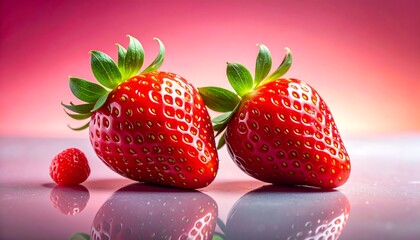 Fresh strawberries on a pink background