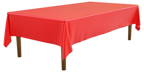 Realistic Rectangular table with red Tablecloth isolated on white Background.  Empty cloth table. Silk table clothes. Meeting room table clothes. 3D png illustration.