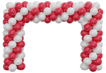 3D render balloon frame entrance. White and red Balloons in the Shape of square, Gate, or Portal isolate on a white background. 3d png illustration.
