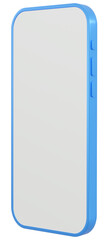 3D smartphone  mockup with white screen. Blue mobile phone isolated on white background. 3d png illustration
