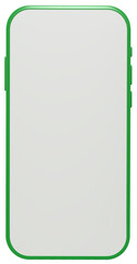 3D smartphone font view mockup with white screen. Green mobile phone isolated on white background. 3d png illustration