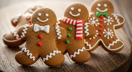 Classic Gingerbread Men Cookies with Festive Icing on Rustic Wood