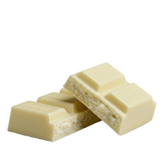 A luxurious transparent chocolate bar, freshly broken showing creamy interior, mirror-smooth exterior, delicate powder on fracture, isolated on transparent, macro shot, hyperrealistic product