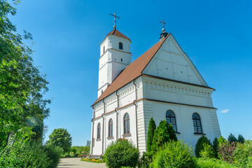 Naklejka premium Transfiguration Cathedral a church in Zaslavl, Belarus. Architectural marvel Transfiguration Cathedral originally a Calvinist church in Belarus. Grand cathedral in Belarusian architectural heritage.