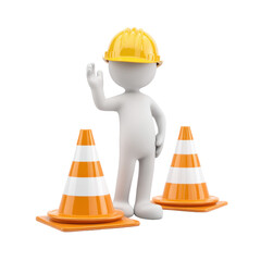 Construction Safety Icon: 3D figure with hard hat and cones