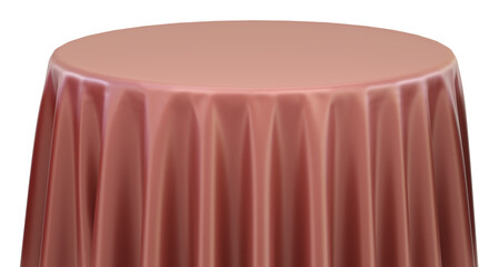 Brown Round Table with Tablecloth Isolated on white Background. Meeting room table clothes. Tablecloths in various colors. 3D png illustration.