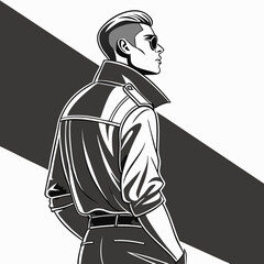 Stylish man in leather jacket looking away