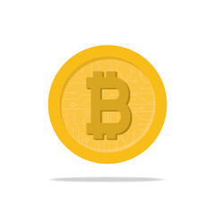 Bitcoin gold coin. Bitcoin cryptocurrency symbol isolated on white background. Digital money coin. Virtual crypto currency. Electronic banking. Blockchain technology
