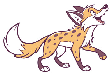 Cartoon Tan Spotted Fox Walking on White Background Animation Style