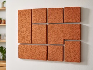 Arrangement of red bricks on a white wall